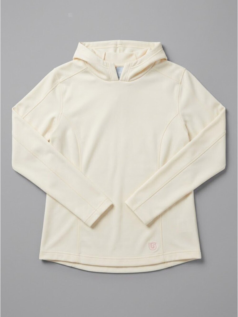 Burton Womens Small Ivory Fleece Hoodie Pullover Long Sleeve Pink Logo